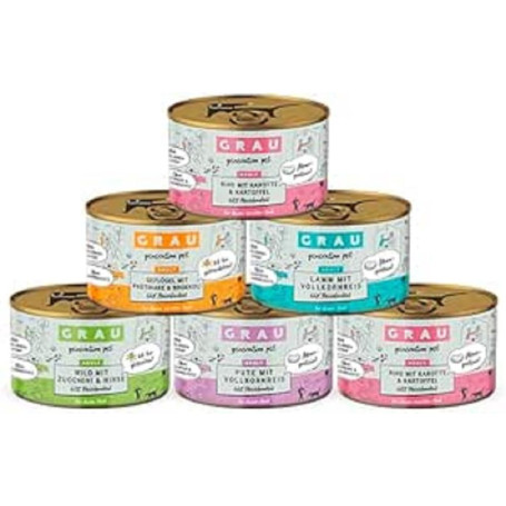 Grau Mischtray - Nourriture Humide Variée pour Chiens - Pack de 6 Menus Équilibrés