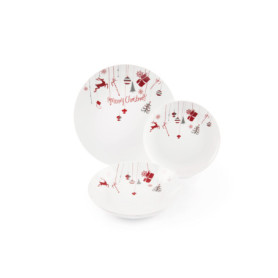 Service de Table Excelsa Noël - Lot de 18 Pièces en Chine Rouge et Blanc