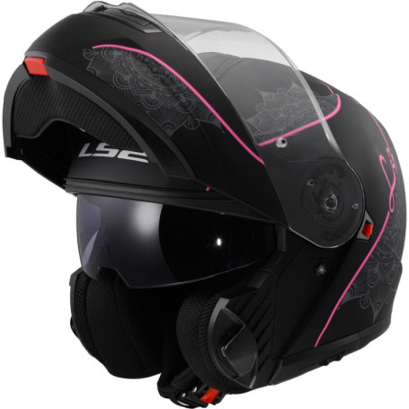 Casque Moto Modulable LS2 Strobe II LUX Noir Mat et Rose XL