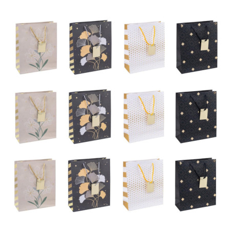 Lot de 12 Sacs Cadeaux Élégants en Plastique - Motifs Variés - 25 x 30 x 10 cm