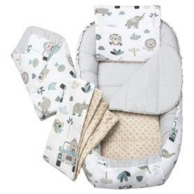 Réducteur de Lit Bébé Cocon Mint Zoo - 5 Éléments en Coton Minky