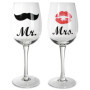 Verres à Vin Mr & Mrs - Set de 2 avec Décor Bise et Moustache