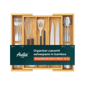 Organisateur de Tiroir en Bambou Avilia avec 5 Compartiments Extensibles