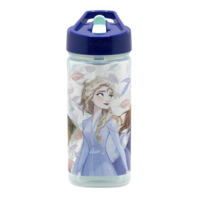 Bouteille d'eau réutilisable carrée avec paille intégrée - 510 ml La Reine des Neiges