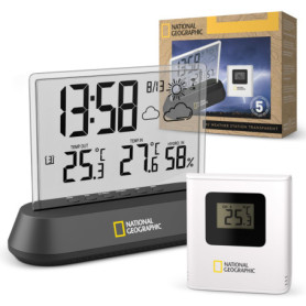 Station Météo Sans Fil National Geographic avec Capteur Extérieur Transparent