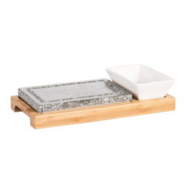 MÄSER Set de Pierre Chaude pour Barbecue - Granit et Bambou - Idéal pour Steaks