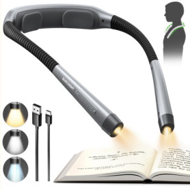 Lampe de Lecture Tour de Cou Glocusent - 3 Couleurs, 5 Niveaux de Luminosité, Rechargeable