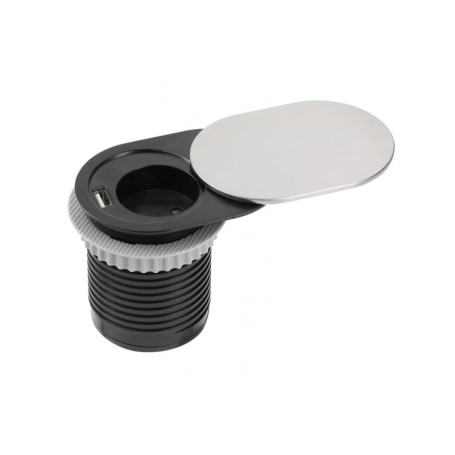 Prise de Table Encastrable GTV Slide avec USB et Schuko - Acier Inoxydable