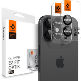 Spigen Glas.tR EZ Fit Pro - Protection Camera pour iPhone 16/17, Noir, 2 Pièces