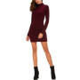 Robe Mini Bodycon à Col Roulé pour Femmes - Vin Rouge Élégant