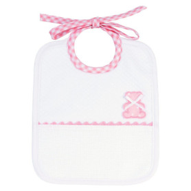 Bavoir Doux Rose avec Broderie Ourson et Poche Aïda