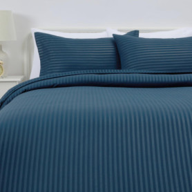 Parure de Lit 3 Pièces en Microfibre Bleu Marine - Housse de Couette 240x220 cm
