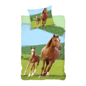 Parure de Lit Cheval et Poulain en Coton - Housse de Couette 140x200 cm