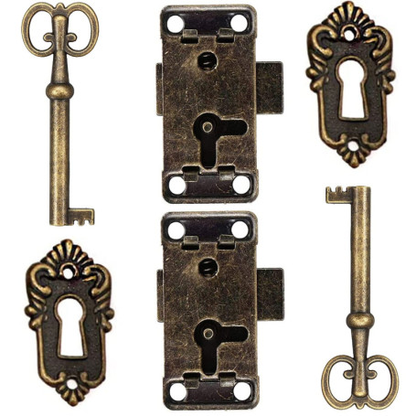 Serrures d'Armoire Anciennes en Fer avec Clé - Lot de 2