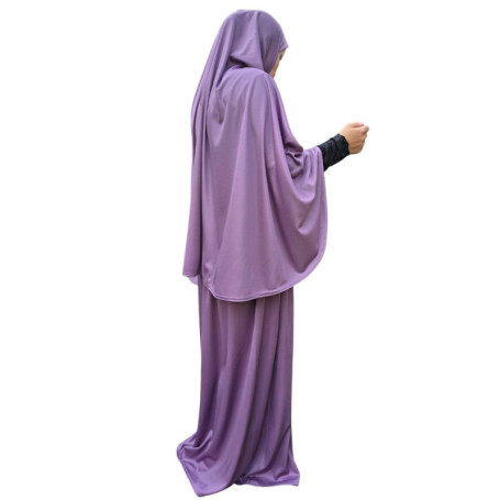 Ensemble de Prière Yaqeen en Lycra - Jupe et Khimar Lilas