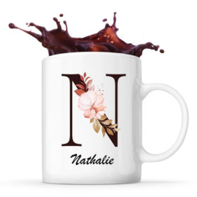 Mug Nathalie - Tasse Personnalisée avec Lettre Fleur pour Femme