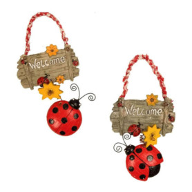 Ensemble de 2 Panneaux 'Bienvenue' Coccinelle en Résine pour Décoration Murale