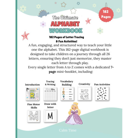 Cahier d'Activités Alphabétiques : 182 Pages de Traçage et de Jeux Amusants