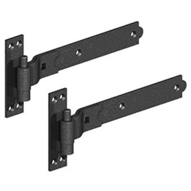 Lot de 2 charnières de portail robustes avec crochet - Noir 250 mm