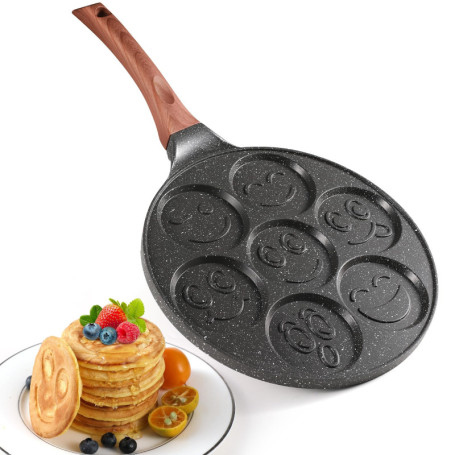 Poêle à Pancakes Sourire YASHE - 7 Trous Antidérapante en Aluminium