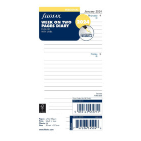 Recharge d'Agenda Semainier Filofax 2024 - Format Personnel Compact