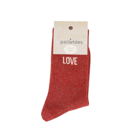 Chaussettes Paillettes Love Rouge - Taille Unique 36-42
