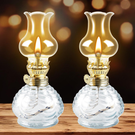 Lot de 2 Lampes à Huile en Verre Transparent - Éclairage Vintage pour Intérieur