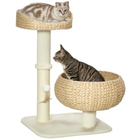 Arbre à Chat PawHut 2 Niveaux avec Griffoir et Niche Beige