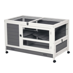 Clapier à Lapin sur Roulettes en Bois avec Plateau Amovible - PawHut