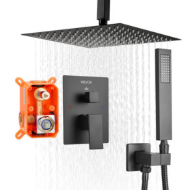 Ensemble de Robinetterie de Douche VEVOR Noir Mat avec Pommeau Carré et Douchette à Main
