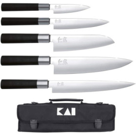 Set de Couteaux Wasabi Black KAI avec Sac Noir - 6 Pièces en Acier Inoxydable
