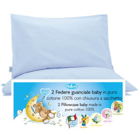 Lot de 2 Taies d'Oreiller 60x40 cm en Coton pour Enfants - Bleu Clair