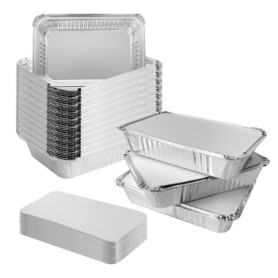 Lot de 50 Barquettes Aluminium Jetables avec Couvercle - 1000ml