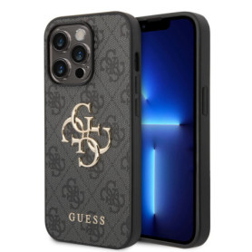 Coque de Protection GUESS pour iPhone 14 Pro - Gris et Noir avec Logo Doré