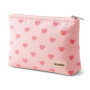 Trousse de Maquillage Rose en Velours Côtelé avec Motif Cœur