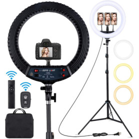 Ring Light 18 Pouces avec Trépied - Lampe Annulaire Réglable pour Vidéo et Maquillage
