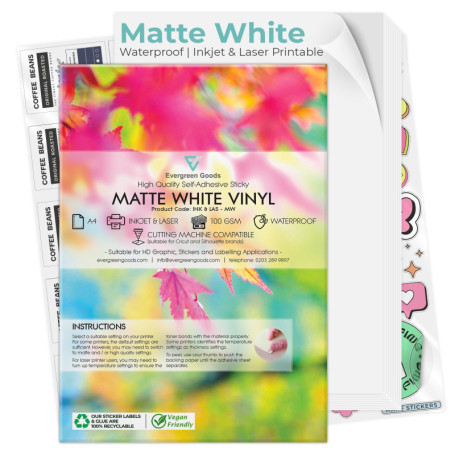 Lot de 20 Feuilles de Papier Photo Autocollant A4 Mat - Vinyle Imperméable