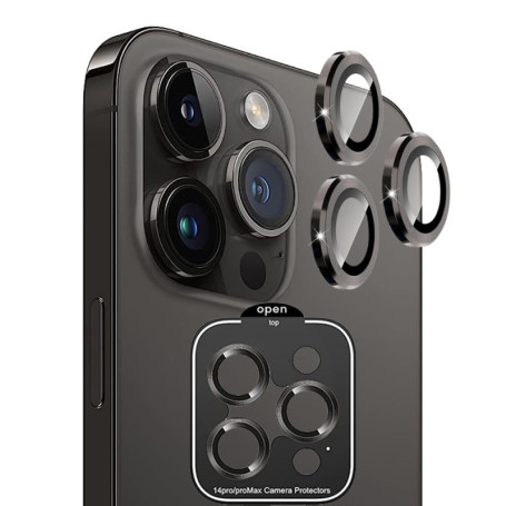 Protecteur de Caméra Tzstz pour iPhone 14 PRO Max - 2 Pièces Noir Anti-Rayures 9H