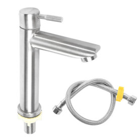 Robinet Lave Main en Acier Inoxydable avec Tuyau de Raccordement 60cm