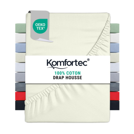 Drap Housse Écru 180x200 cm en Jersey 100% Coton - Komfortec