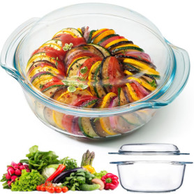 Plat à Four en Verre Borosilicate 1,5L - Résistant à la Chaleur pour Lasagnes et Tiramisu