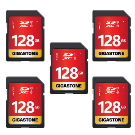 Lot de 5 Cartes Mémoire SDXC 128 Go GIGASTONE - Vitesse 80 Mo/s