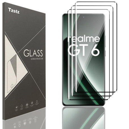 Tzstz Lot de 3 Films de Protection en Verre Trempé pour Realme GT 6/6T - Anti-Rayures et Installation Facile