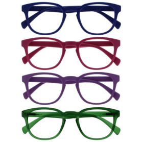 Pack de 4 Lunettes de Lecture Rétro Rondes - Bleu, Rose, Violet, Vert