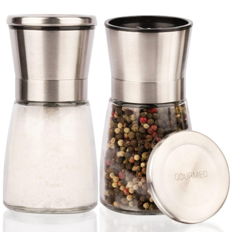 Ensemble de 2 moulins à épices GOURMEO en acier inoxydable avec réglage céramique