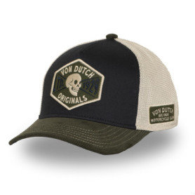 Casquette Trucker Ajustable Von Dutch en Velours Noir et Beige