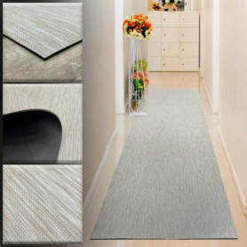 Tapis vinyle tressé beige 60x500 cm - Antidérapant et lavable