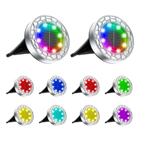 FIFlying 10 Pièces Lampe Solaire Extérieur Jardin, 8 LED Lampe Solaire en Acier Inoxydable pour Pelouse, Allée, Trottoir, Patio,