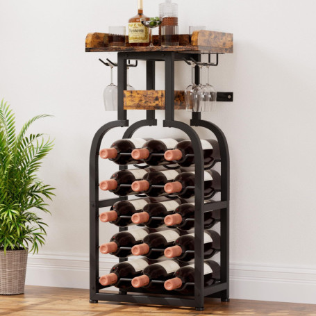 Étagère à vin Yorbay pour 15 bouteilles avec porte-verres - Support décoratif pour cuisine et bar