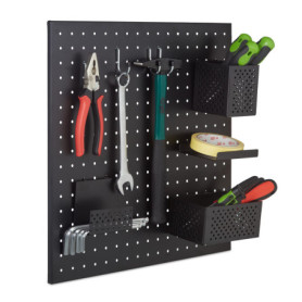 Panneau Perforé Noir Relaxdays avec 9 Accessoires de Rangement